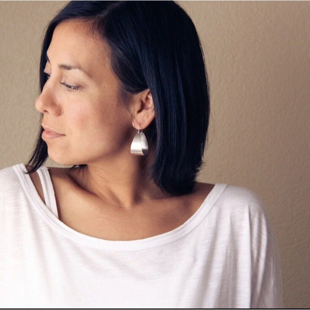 Silver Scoop Earrings Large Arc Shaped Handmade Jewelry By Blue Hour Design - Picture 3 of 8